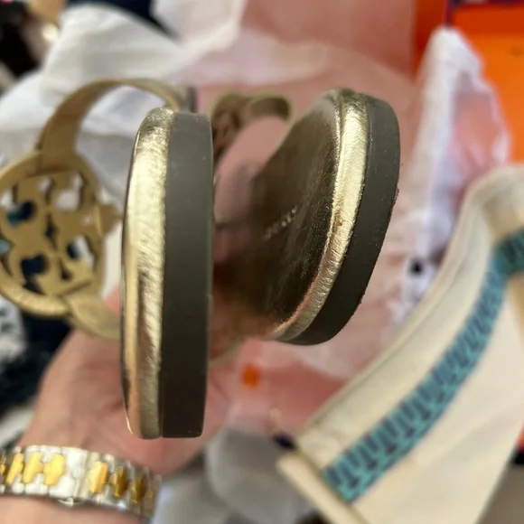 Tory Burch Gold Miller Sandals 9 - Picture 6 of 9